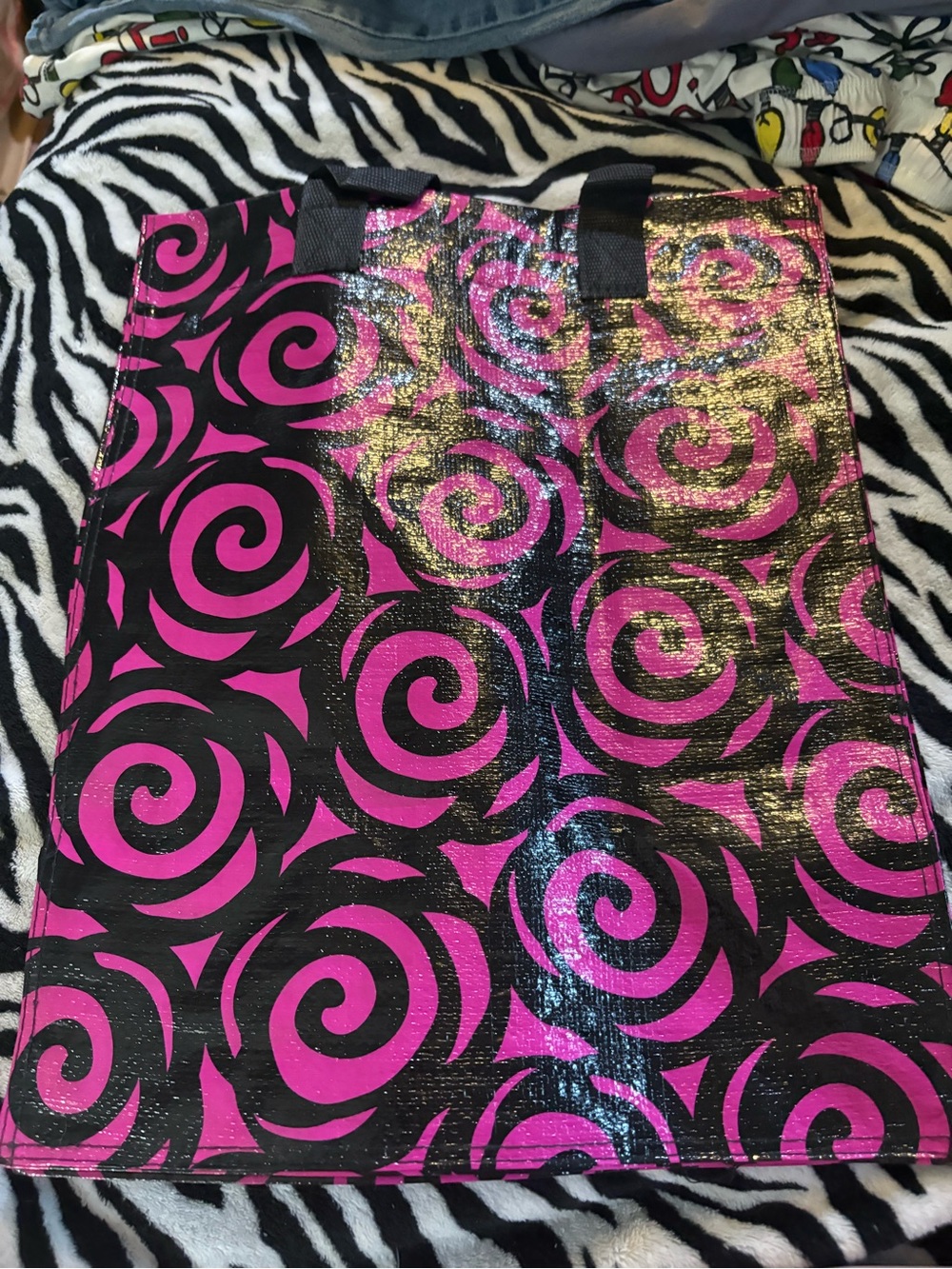 Pink Spiral Tote Bag Satchel with Black Accents